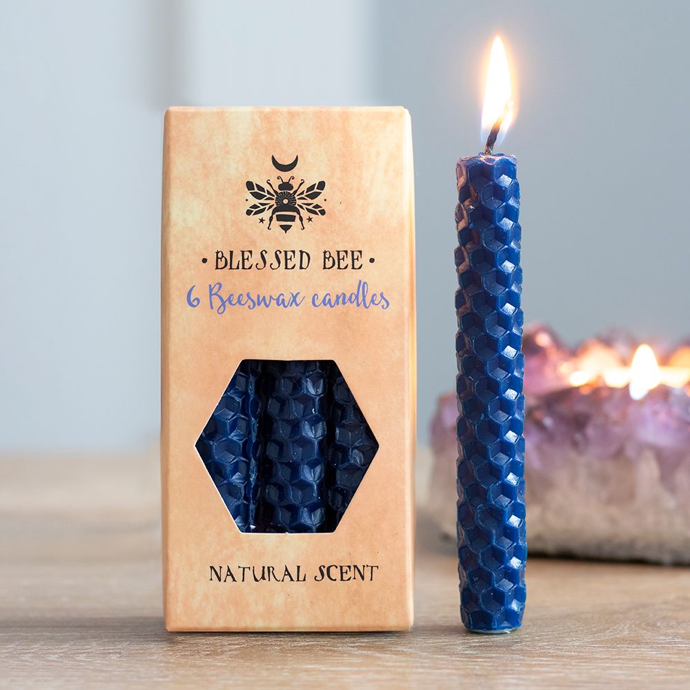 Pack of 6 Blue Beeswax Spell Candles